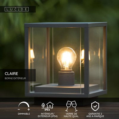 Lucide CLAIRE - Borne extérieur - 1xE27 - IP54 - Anthracite
